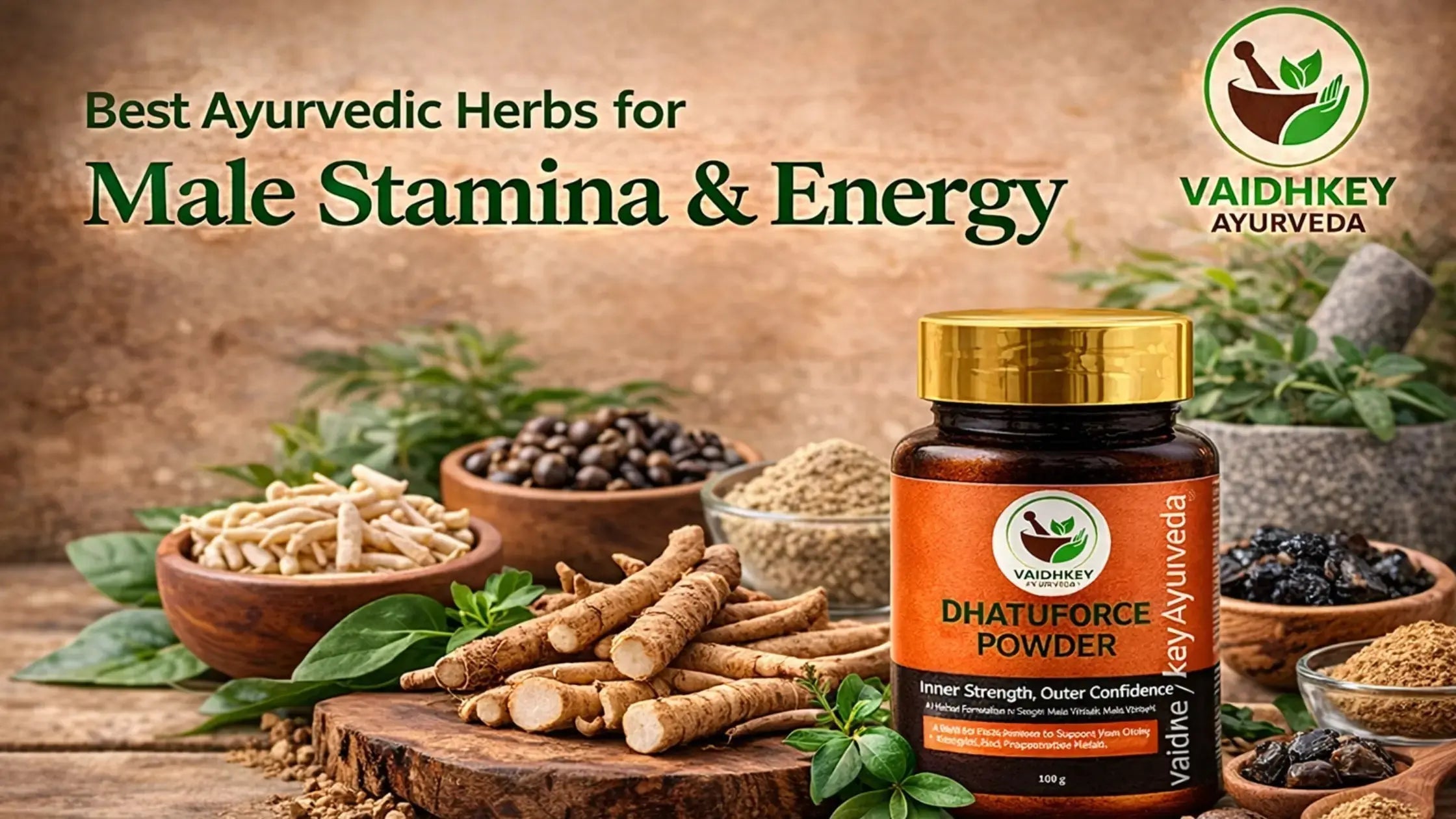 Best Ayurvedic herbs for male stamina and energy with DhatuForce Powder by Vaidhkey Ayurveda