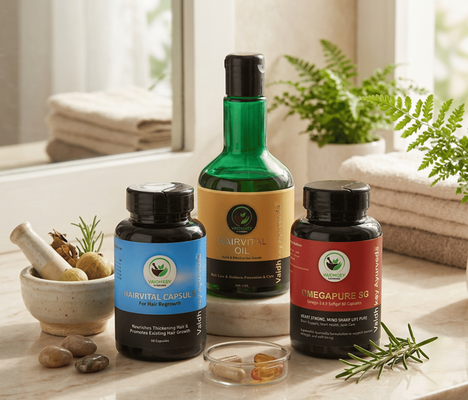 Hair Vital Oil & Hair Vital Capsules & Omega pure SG (Combo)
