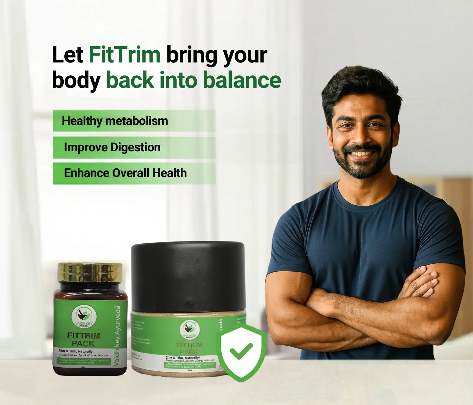 Ayurvedic Weight Loss Powder - Fit Trim Pack for Fat Management - Vaidhkey Ayurveda