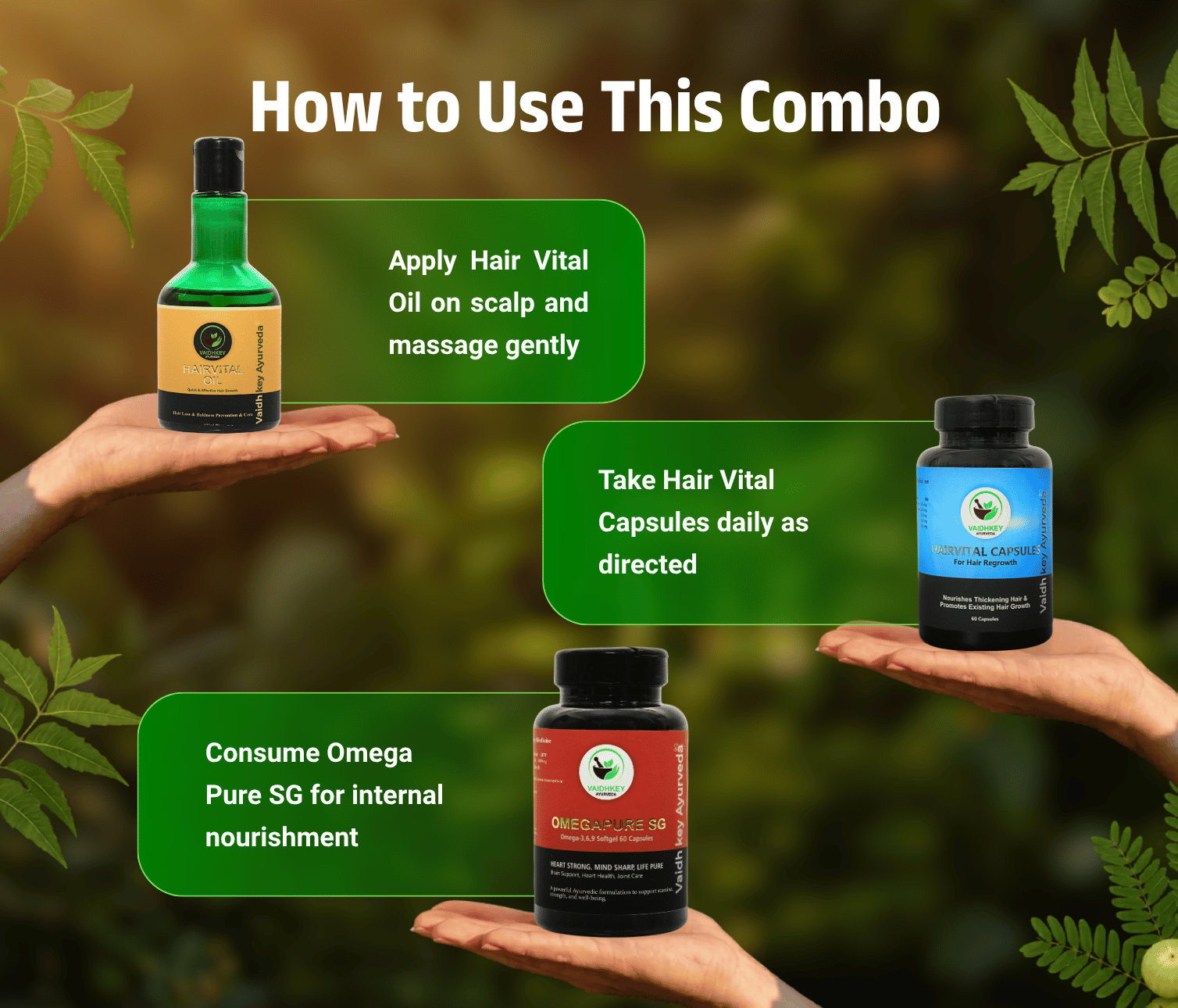 Hair Vital Oil & Hair Vital Capsules & Omega pure SG (Combo)
