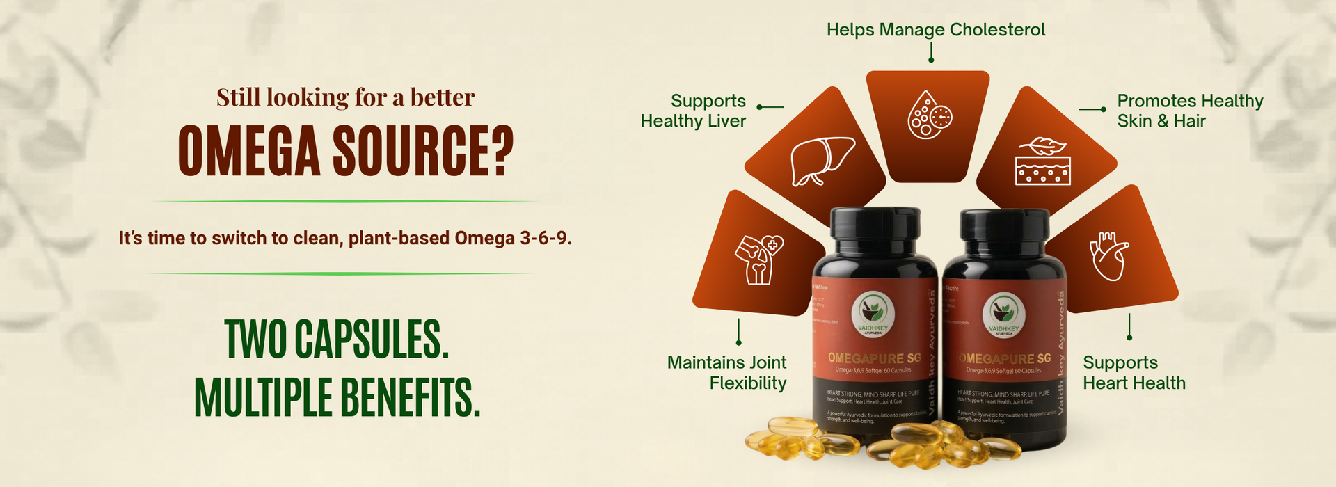 Omega Pure SG - Ayurvedic Omega 3 6 9 Capsules for Heart & Brain Health