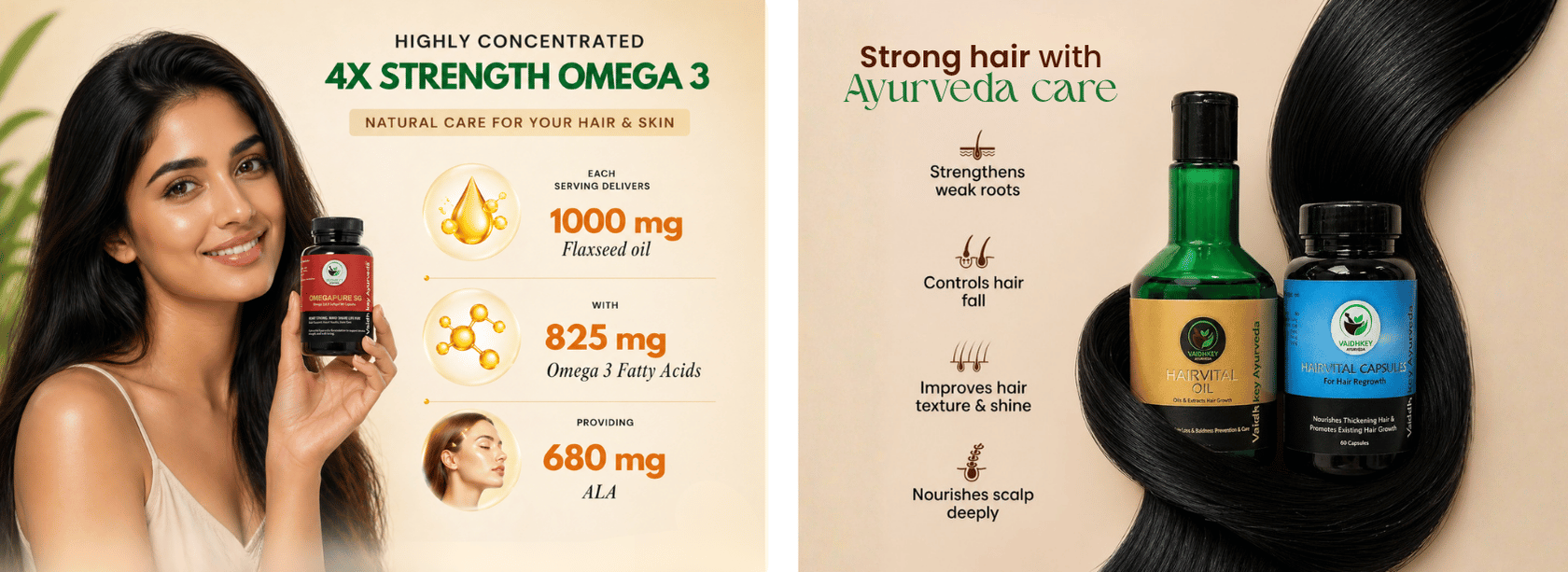 Hair Vital Oil & Hair Vital Capsules & Omega pure SG (Combo)