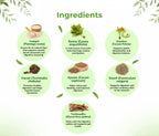 List of herbal ingredients with their names and brief descriptions on a light green background.