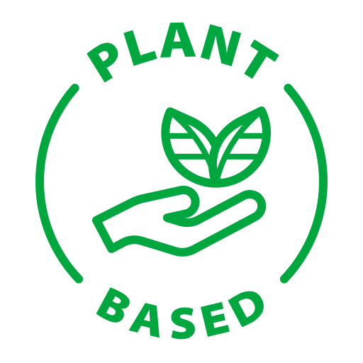 Green logo with a hand holding two leaves and 'Plant Based' text on a white background