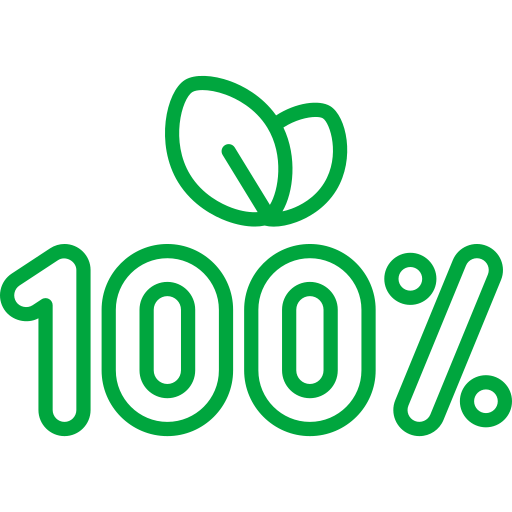 Green '100%' logo with a leaf on a white background